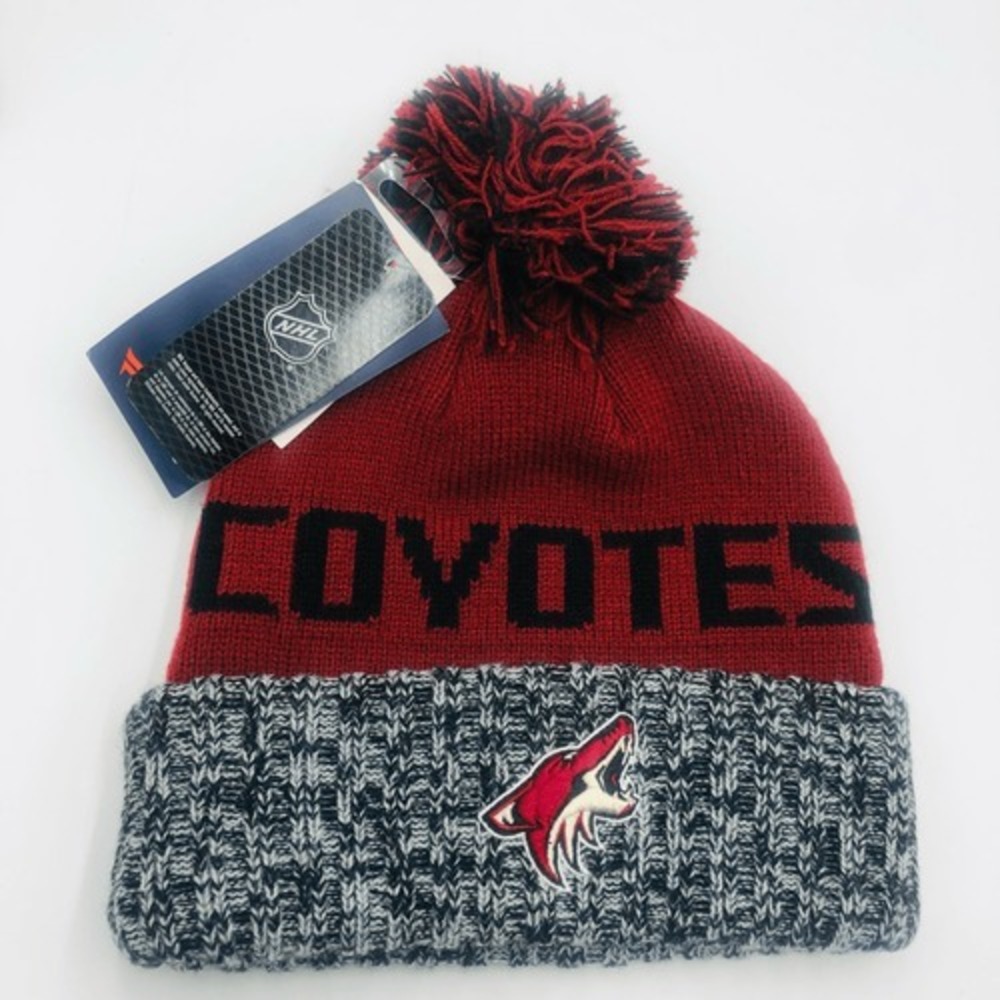 Fanatics Arizona Coyotes NHL Beanie Maroon Grey Cuffed Pom Knit Hat New